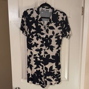 Black/Dark Navy and Off-White Floral Shorts Romper